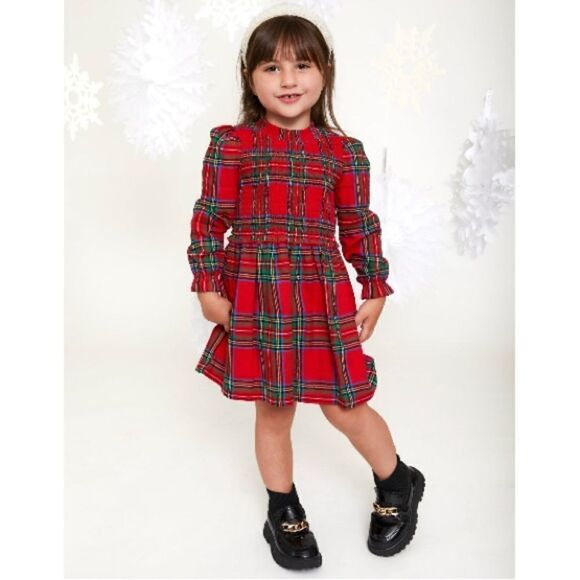 Toddler Girl Plaid Brushed Flannel Long Sleeved Dress Size 4T - Picture 2 of 8